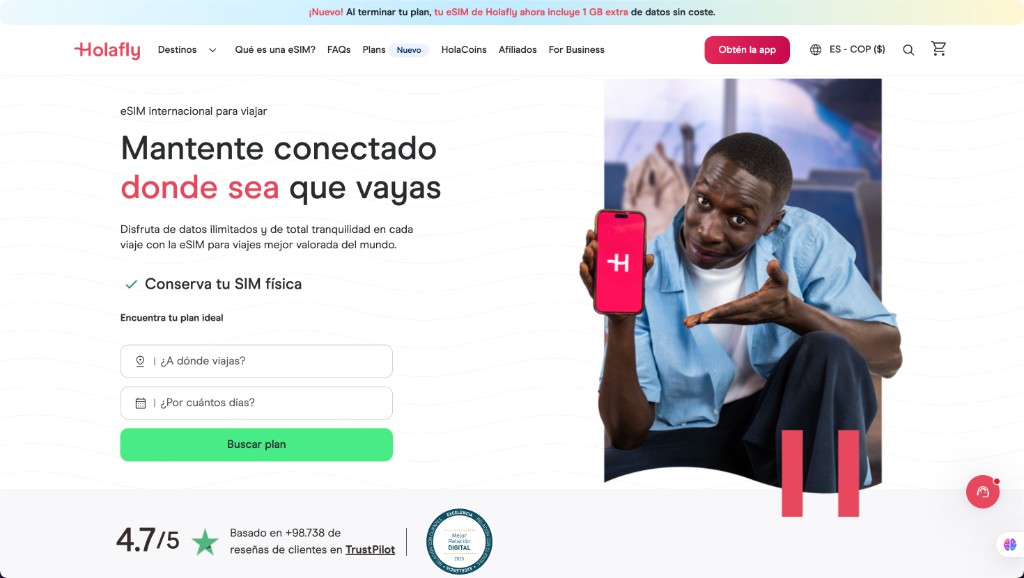 Holafly — screenshot del sitio web corporativo